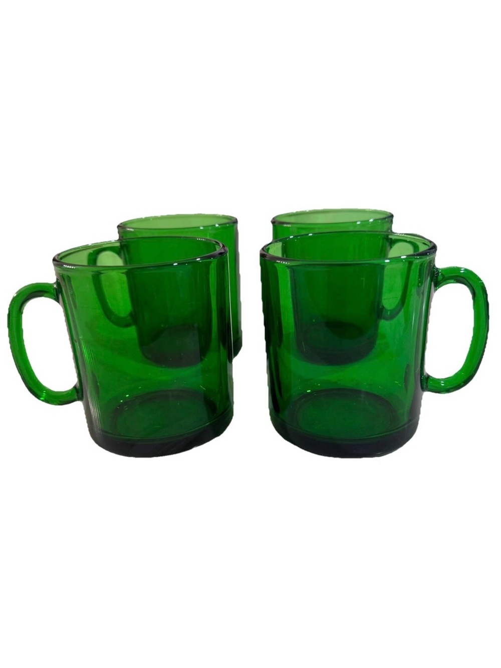 Emerald Forest Green Glass Coffee Mug Cups Arcoroc France Set of 4